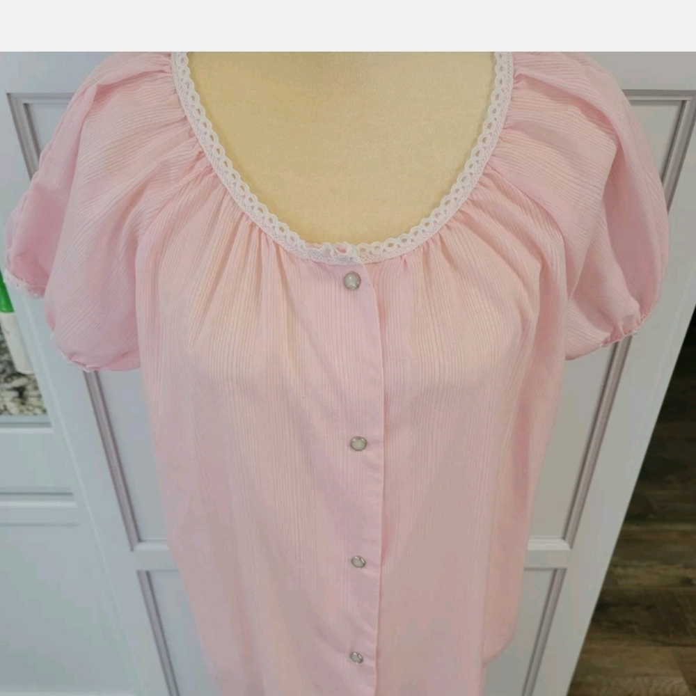 Katz Vintage Snap Front Housecoat Pink With Lace Trim 60s 70s Size Medium